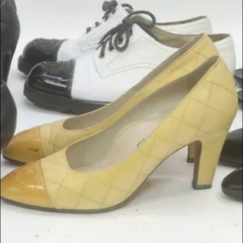 Yellow‎ & Beige Chanel CC  leather shoes 36 1/2 - Picture 7 of 11